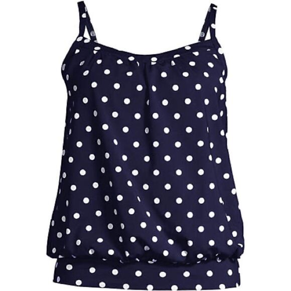 Land’s End Plus Regular size blouson tankini top navy white polka dot Various - Picture 2 of 5